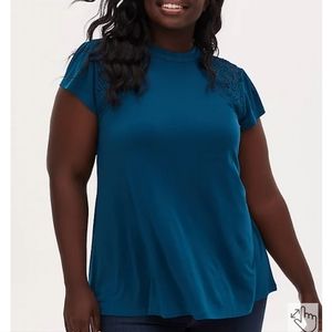 Torrid Crepe Jersery Lace Teal Top